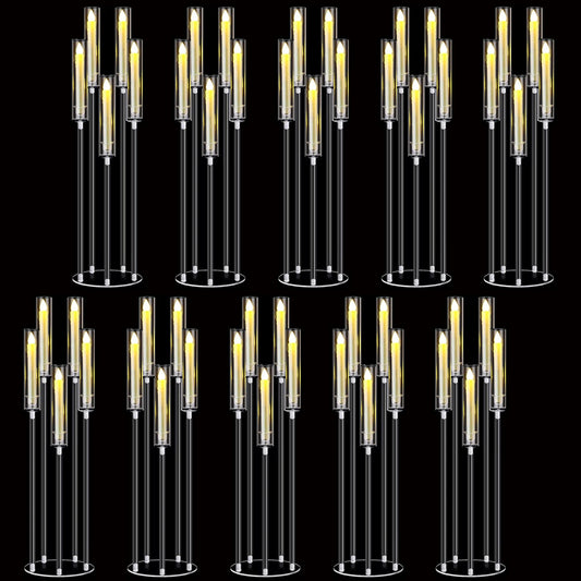 Clear Acrylic 5 Arm Candelabra Centerpieces With LED Candles