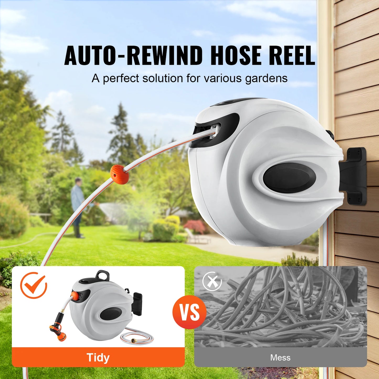 SucceBuy Retractable Hose Reel With Swivel Bracket Wall Mount