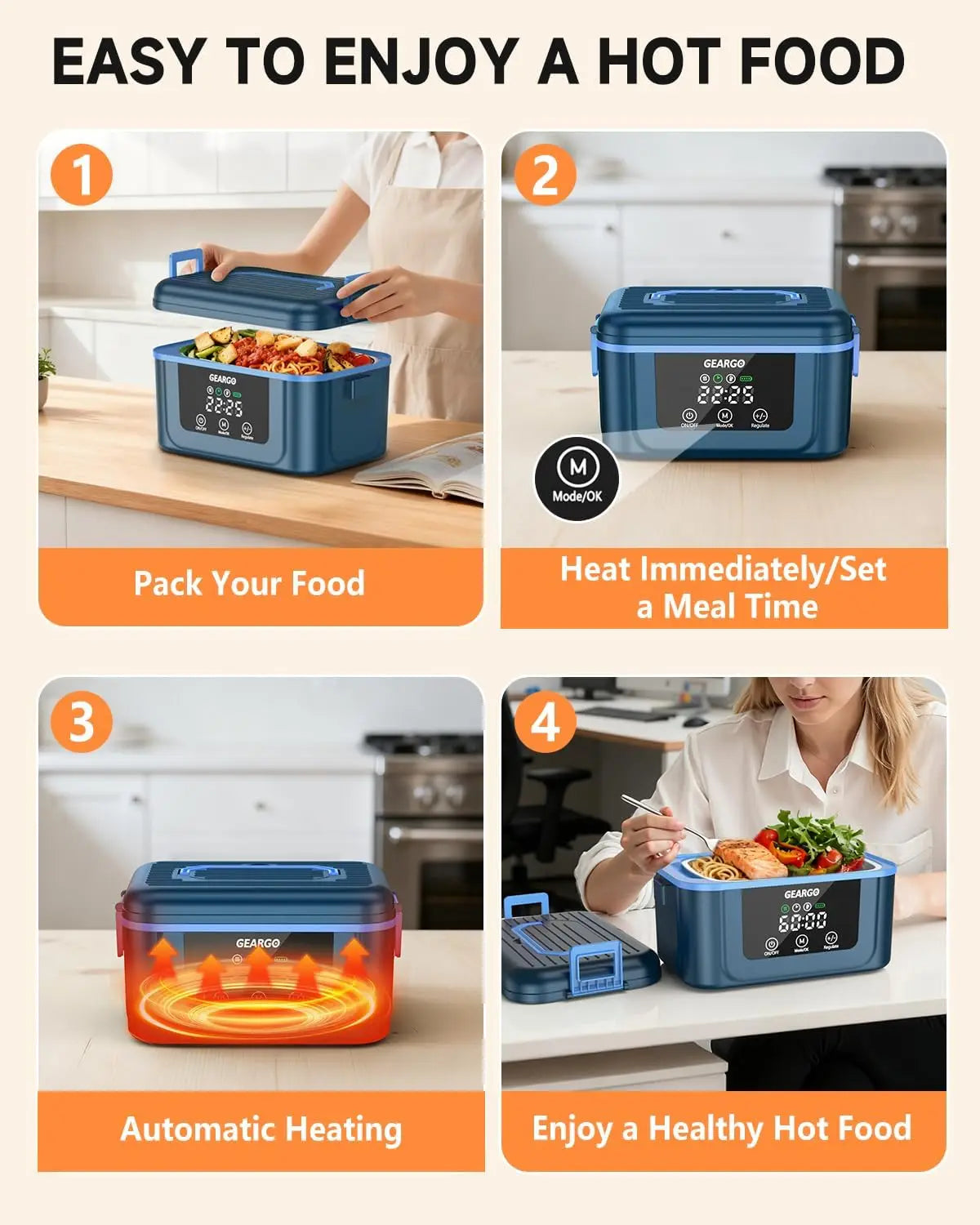 Cordless Electric Lunch Box Self Heating With Ice Crystal Box