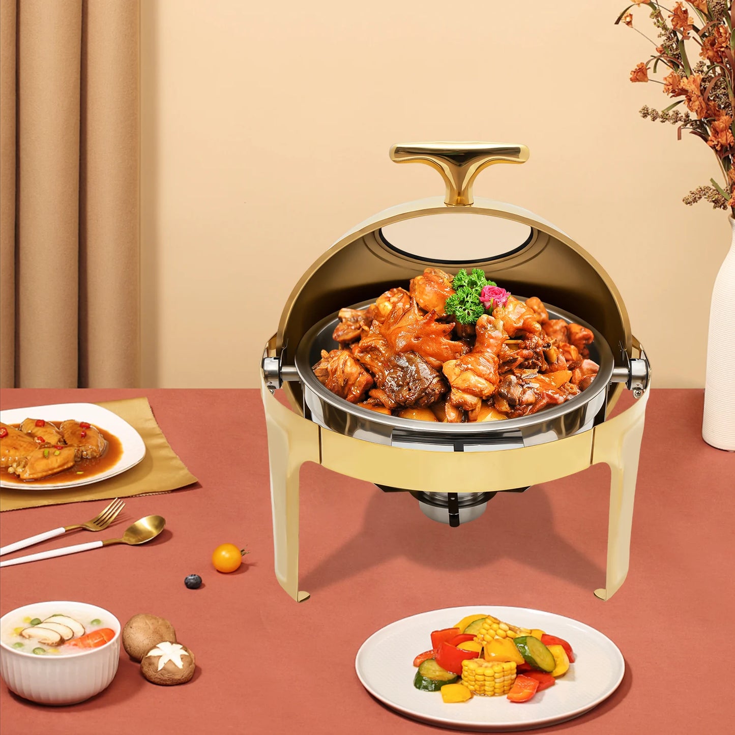 Bymaocar Round Chafing Dish With Clear Lid 90 180 Opening