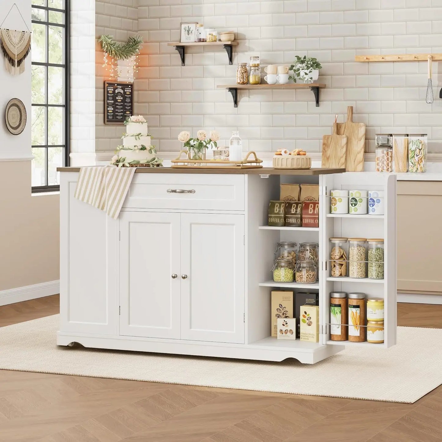 Guangbai Wheeled Kitchen Island Cart With Storage And Two Drawers