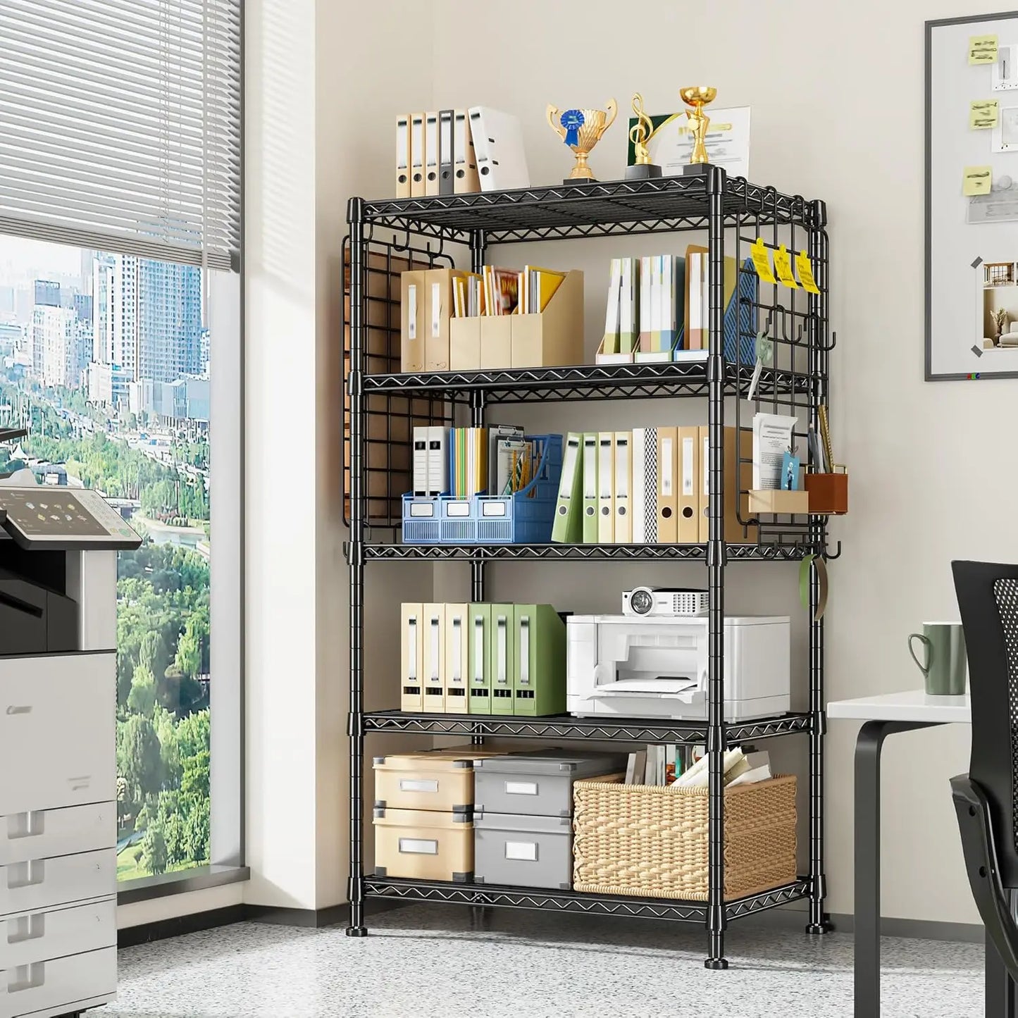 5-Tier Metal Shelving With Side Hooks Adjustable Storage
