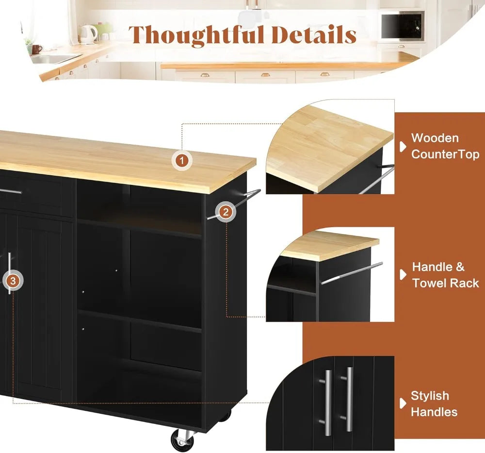 Kitchen Island Cart On Wheels With Storage Cabinet And Drawer