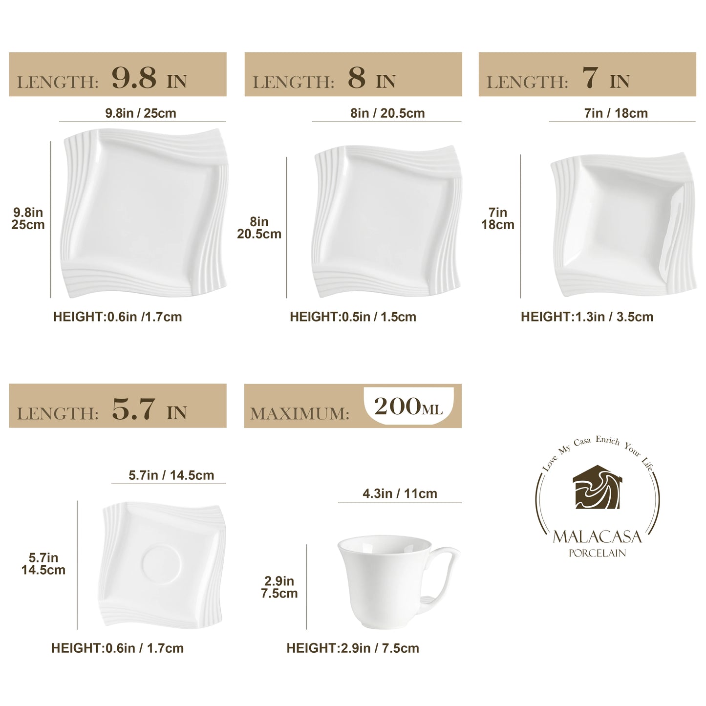 MALACASA Amparo Porcelain Dinnerware Set For Everyday Use