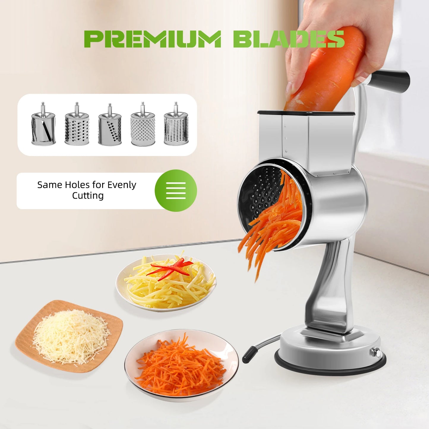 Rotary Grater 5-Blade Stainless Steel Manual Slicer