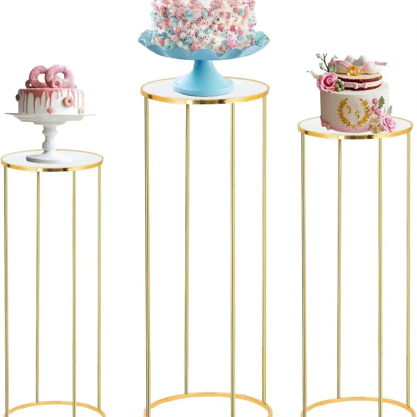 Set Of 3 Metal Cylinder Pedestal Stands For Party Tables