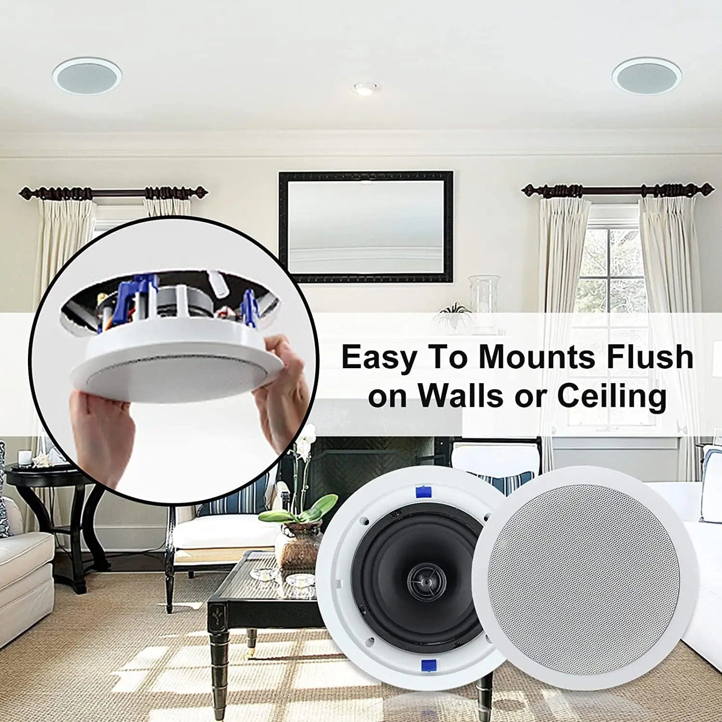 Herdio Passive Ceiling Speakers 2-Way Flush Mount Pair