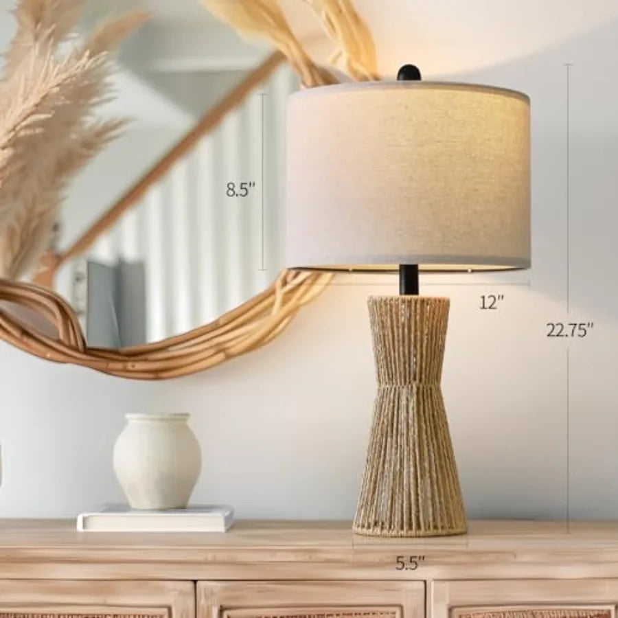 Boho Rattan Table Lamps Set Of Two For Living Room