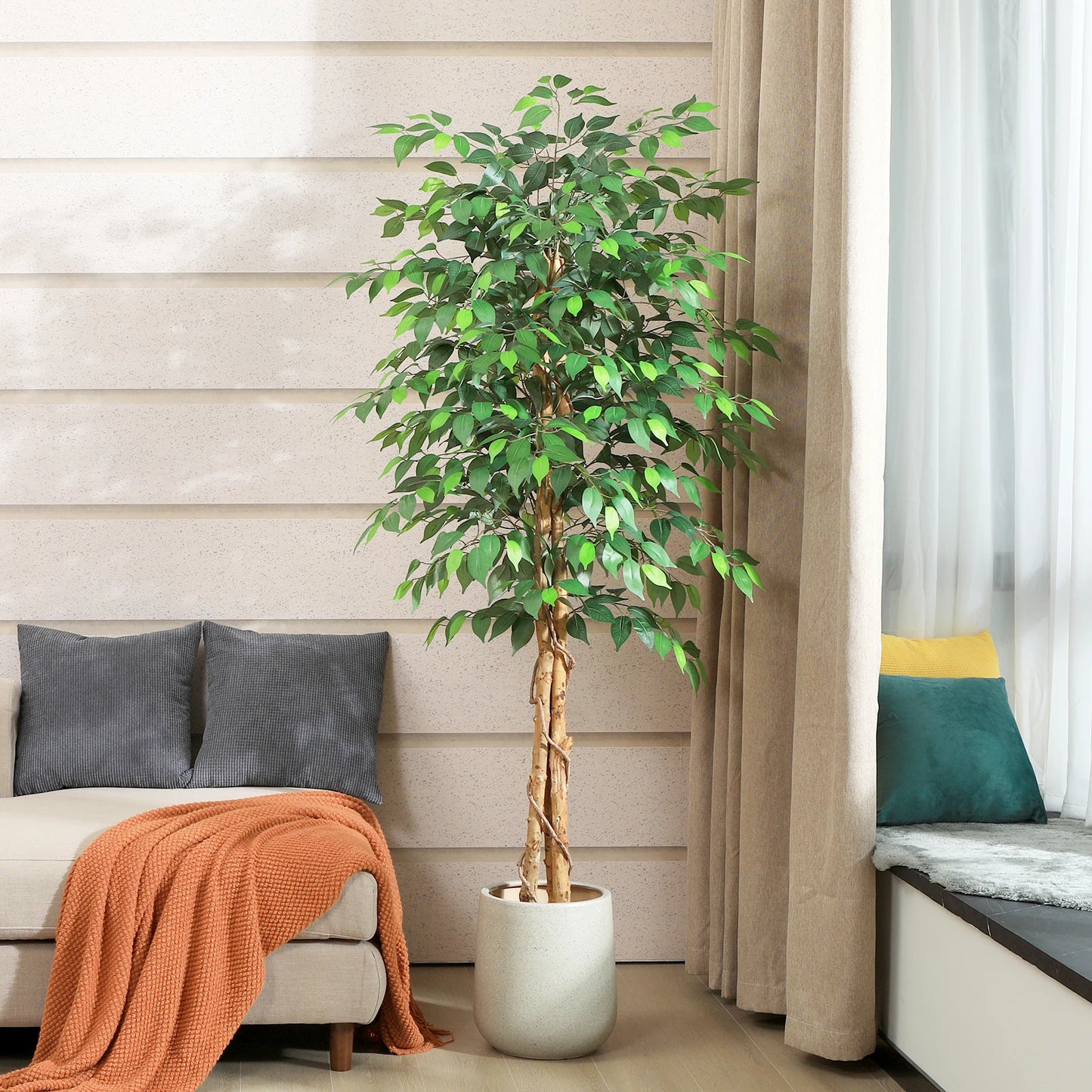 KAZEILA Artificial Ficus Tree With Silk Leaves In Nursery Pot