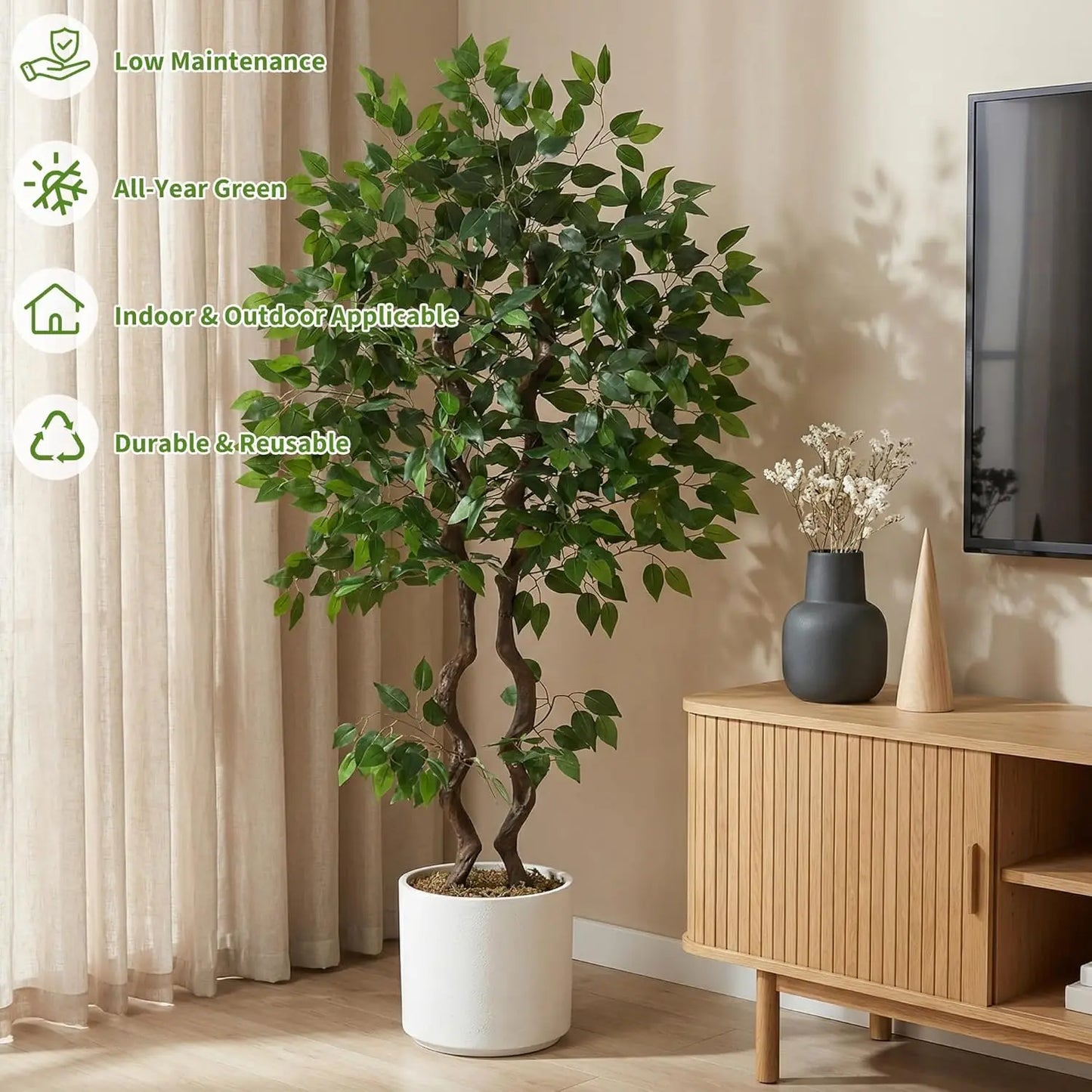HiMISS Artificial Ficus Tree Faux Floor Plant For Indoor Decor