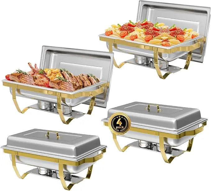Two To Four Pack Rectangular Stainless Steel Chafing Dishes Set