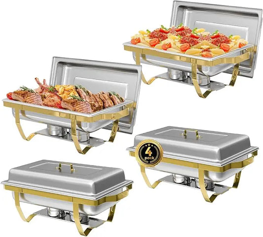 Two To Four Pack Rectangular Stainless Steel Chafing Dishes Set