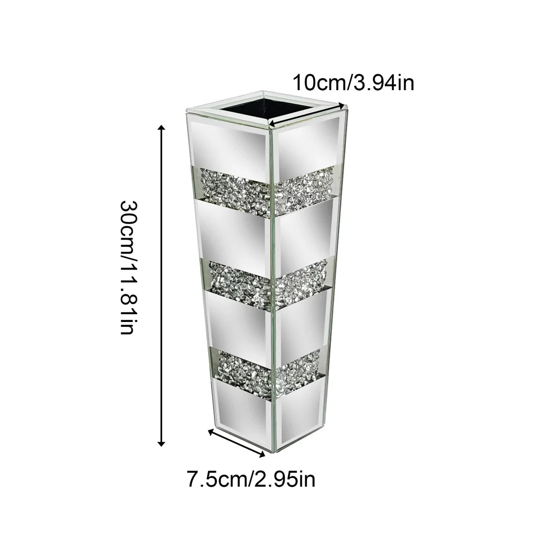 Modern Floor Vase With Crystals Mirrored Silver Standing Vase