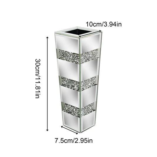 Modern Floor Vase With Crystals Mirrored Silver Standing Vase
