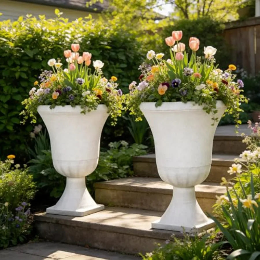 Outdoor Plastic Urn Planters Set of 2 Porch and Patio