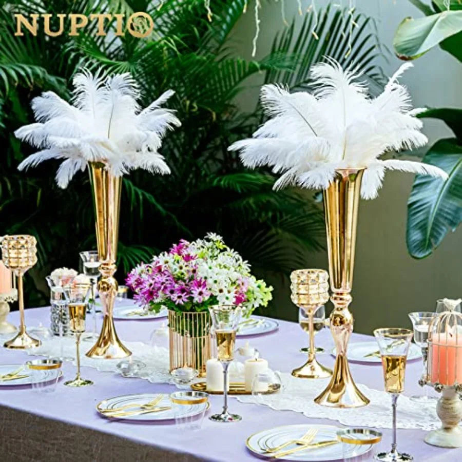 Gold Centerpiece Trumpet Vases for Wedding Decor Set of 2