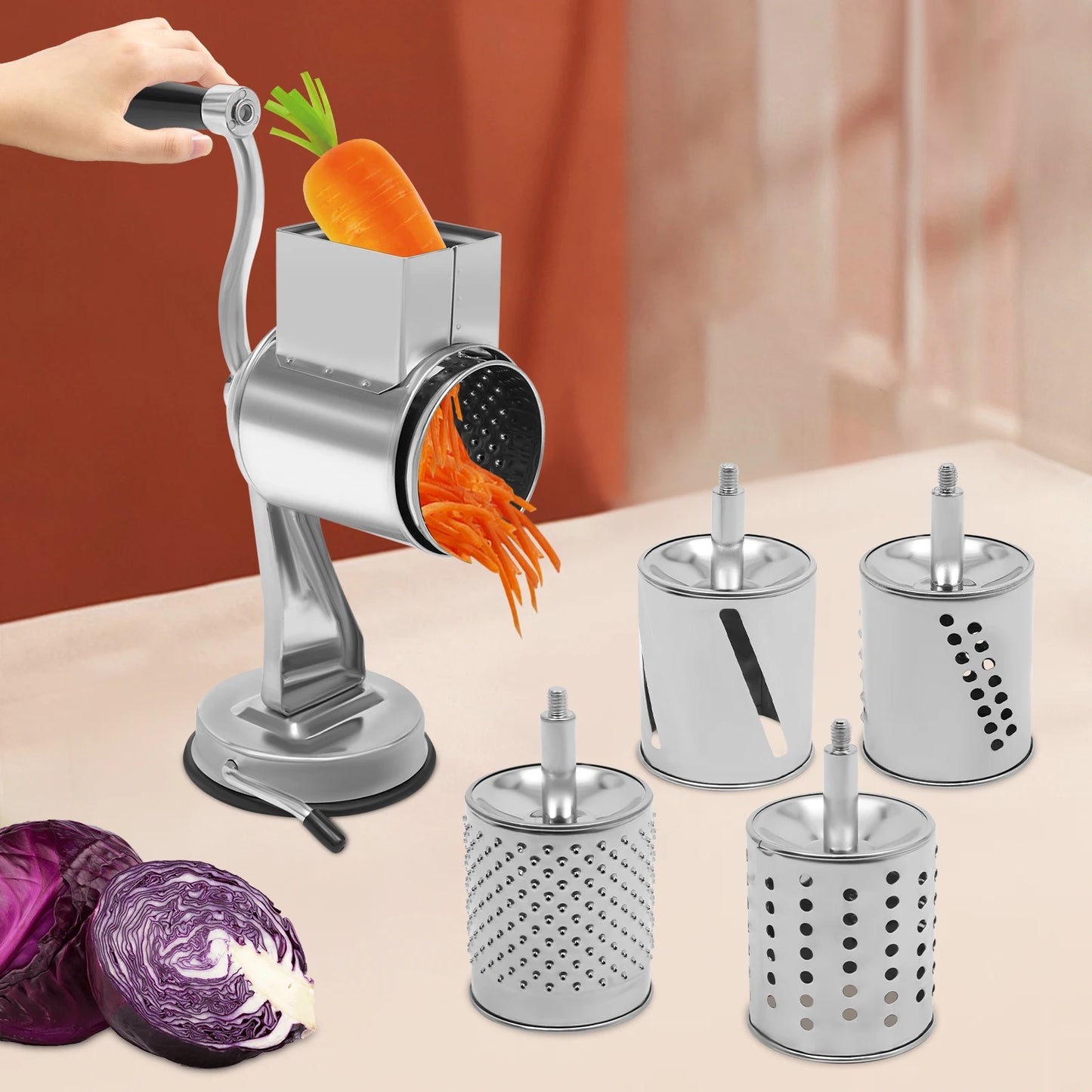 Rotary Grater 5-Blade Stainless Steel Manual Slicer