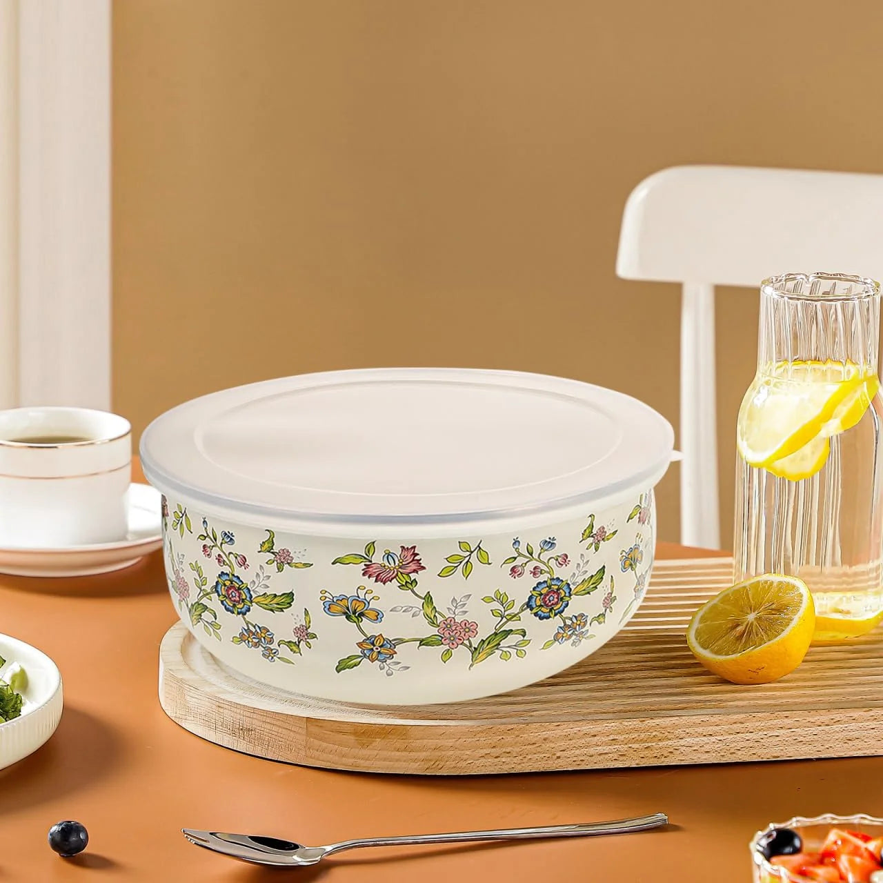 Enamel Bowls Set With Lids, 5-Piece Mixing Bowls For Storage