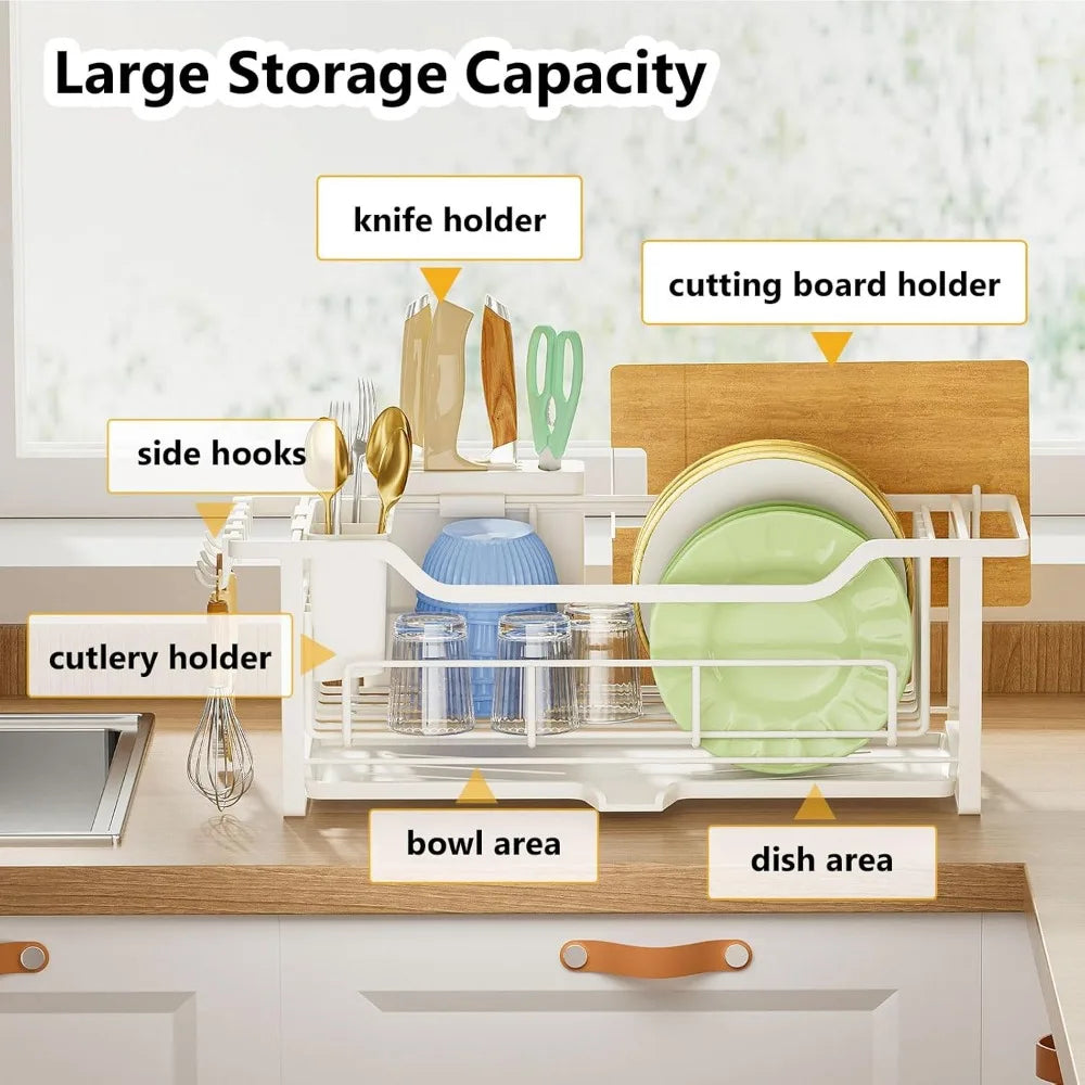 NBVCX Narrow Auto Drain Dish Rack With Removable Cutlery Basket