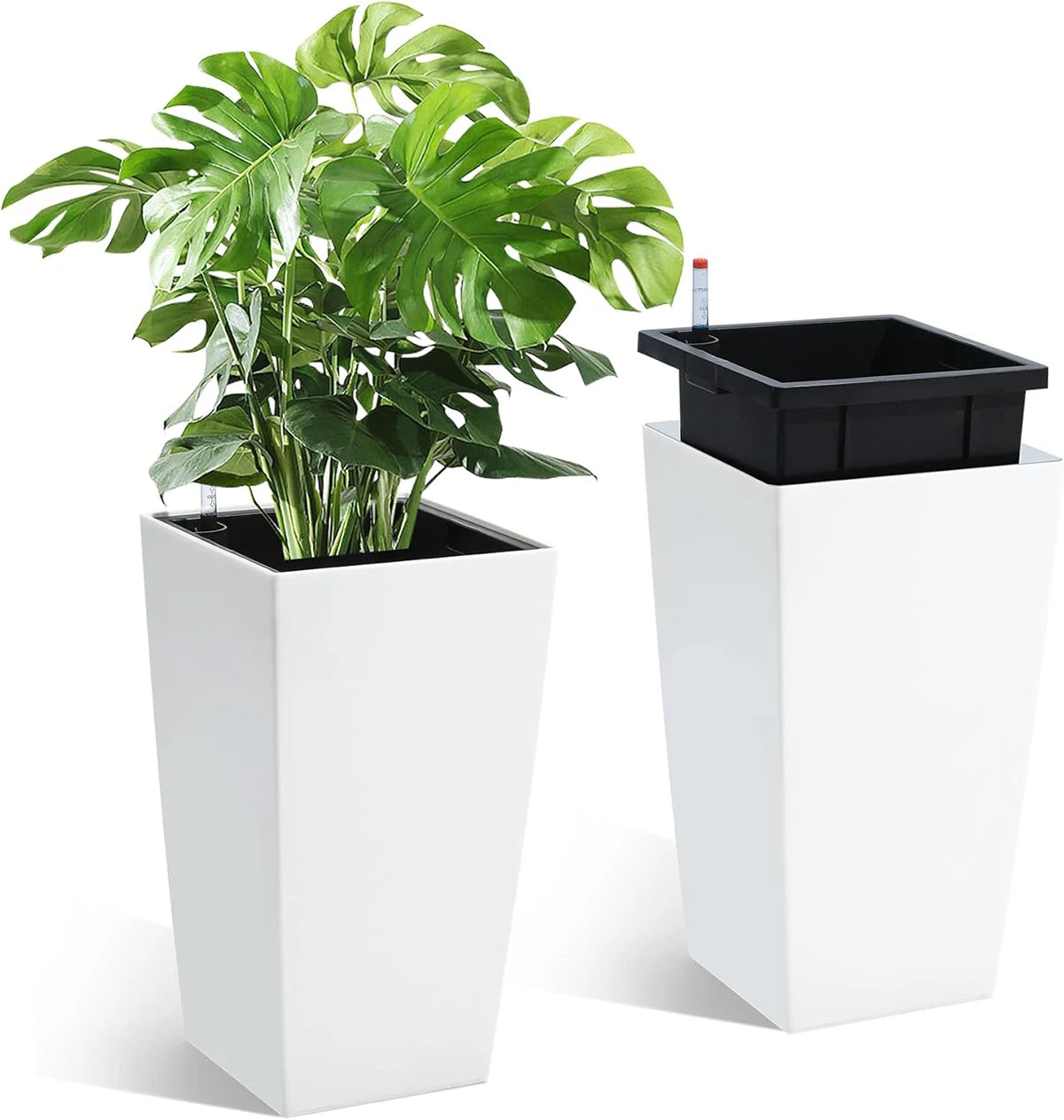 TWISTER.CK Rectangular Planters Set Of 2 With Drainage Holes Water Level Monitor