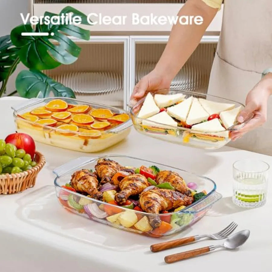 Glass Baking Dish Set, Oven Safe Easy Grab Bakeware