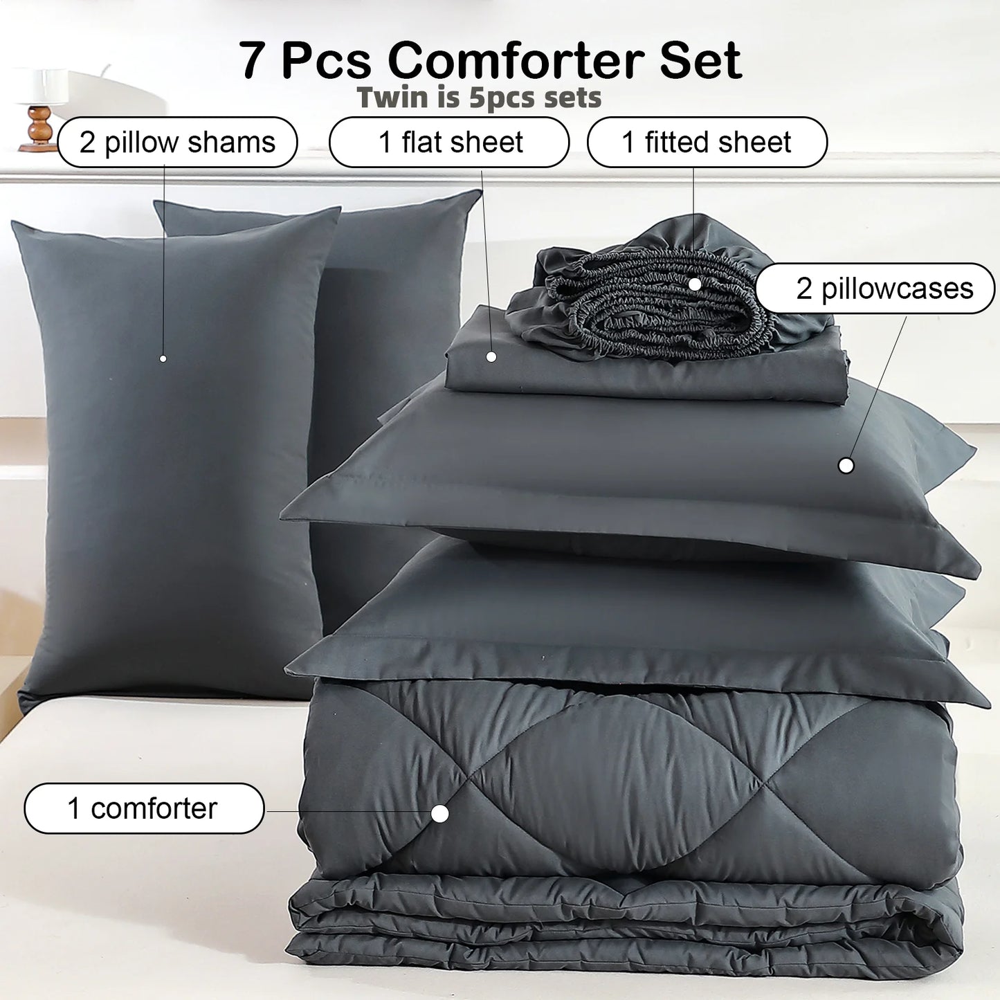 EasYum 5 Piece Brushed Polyester Bedding Set With Pillowcases