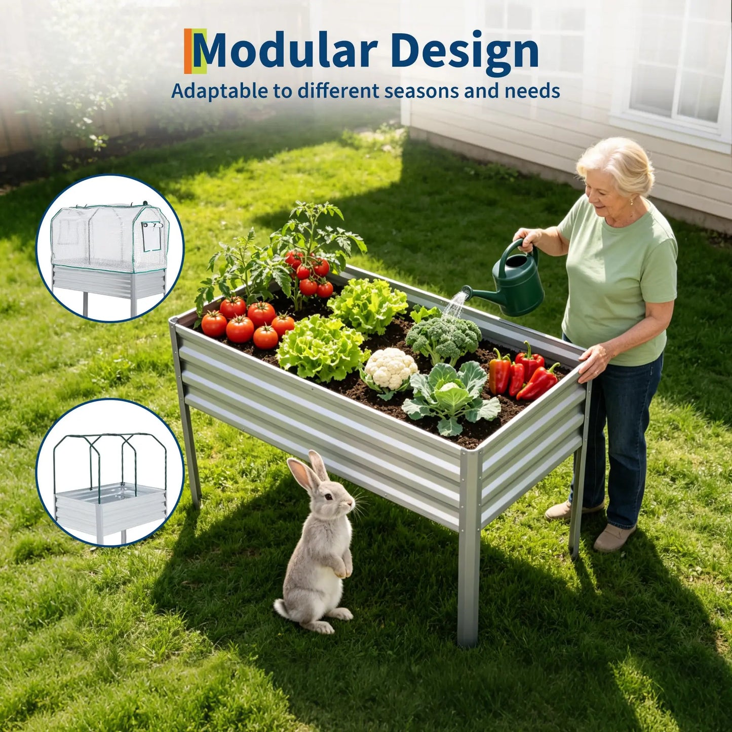 HiMISS Galvanized Raised Garden Bed With Cover And Legs For Vegetables And Herbs