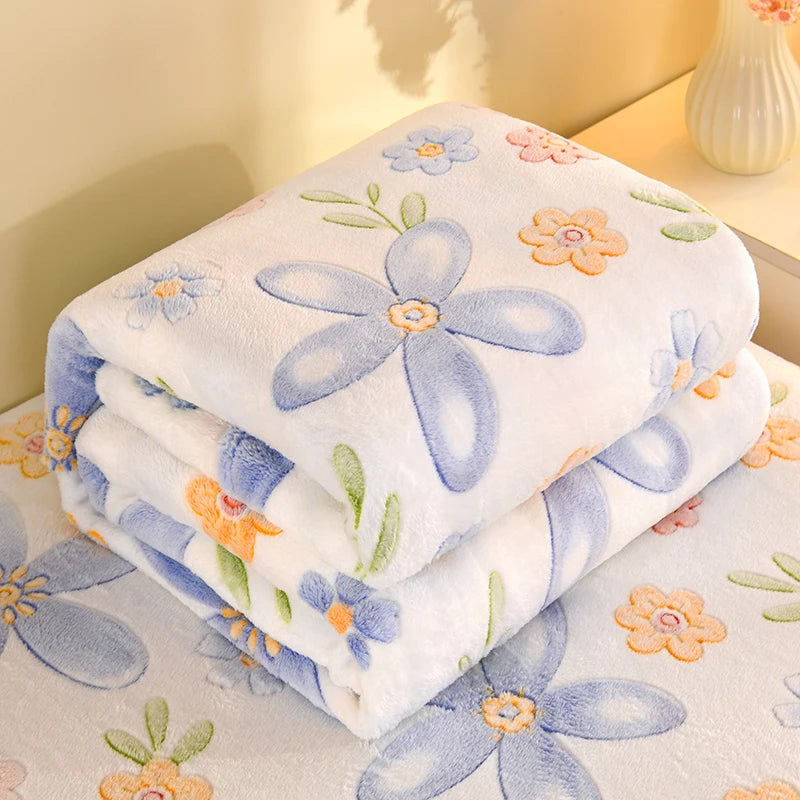 Floral Fleece Bedspread Blanket For Sofa Travel Shawl Home