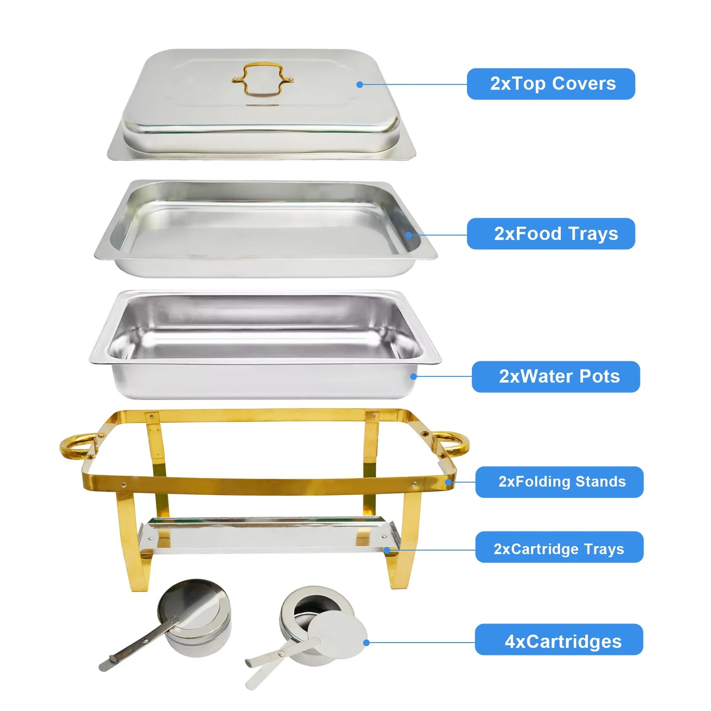 Two To Four Pack Rectangular Stainless Steel Chafing Dishes Set