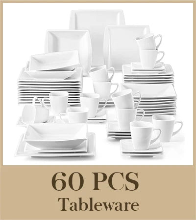 MALACASA Porcelain Dinnerware Set For 12 Service Plates Bowls
