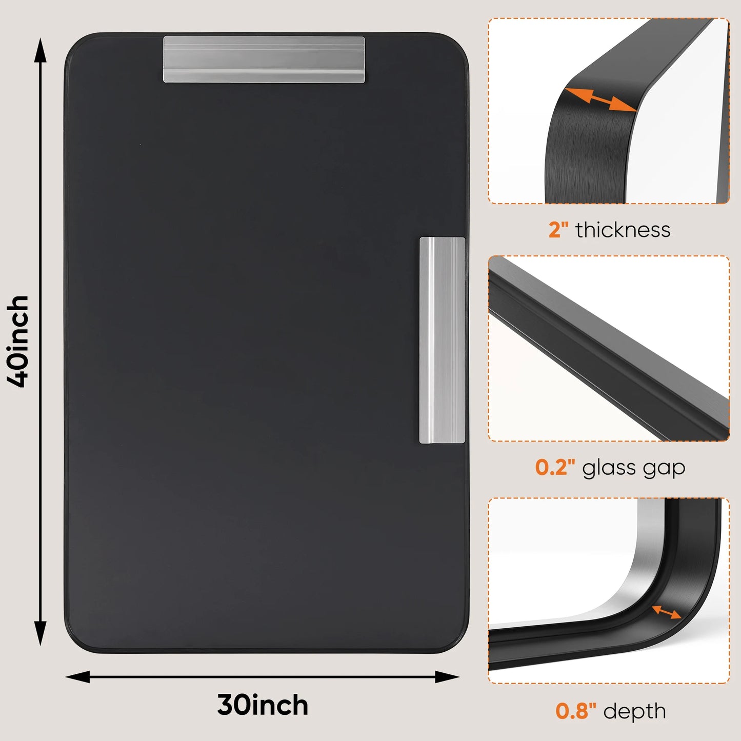 JHK Matte Metal Framed Bathroom Mirror Wall Mounted