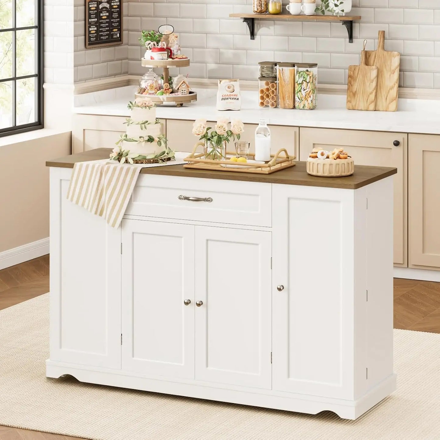 Guangbai Wheeled Kitchen Island Cart With Storage And Two Drawers