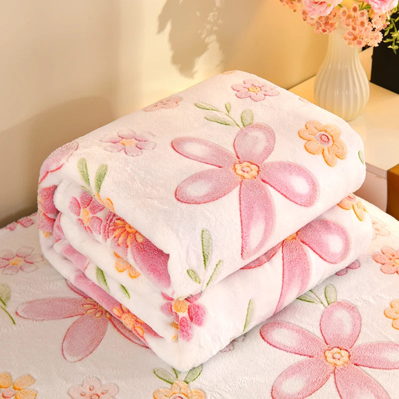 Floral Fleece Bedspread Blanket For Sofa Travel Shawl Home