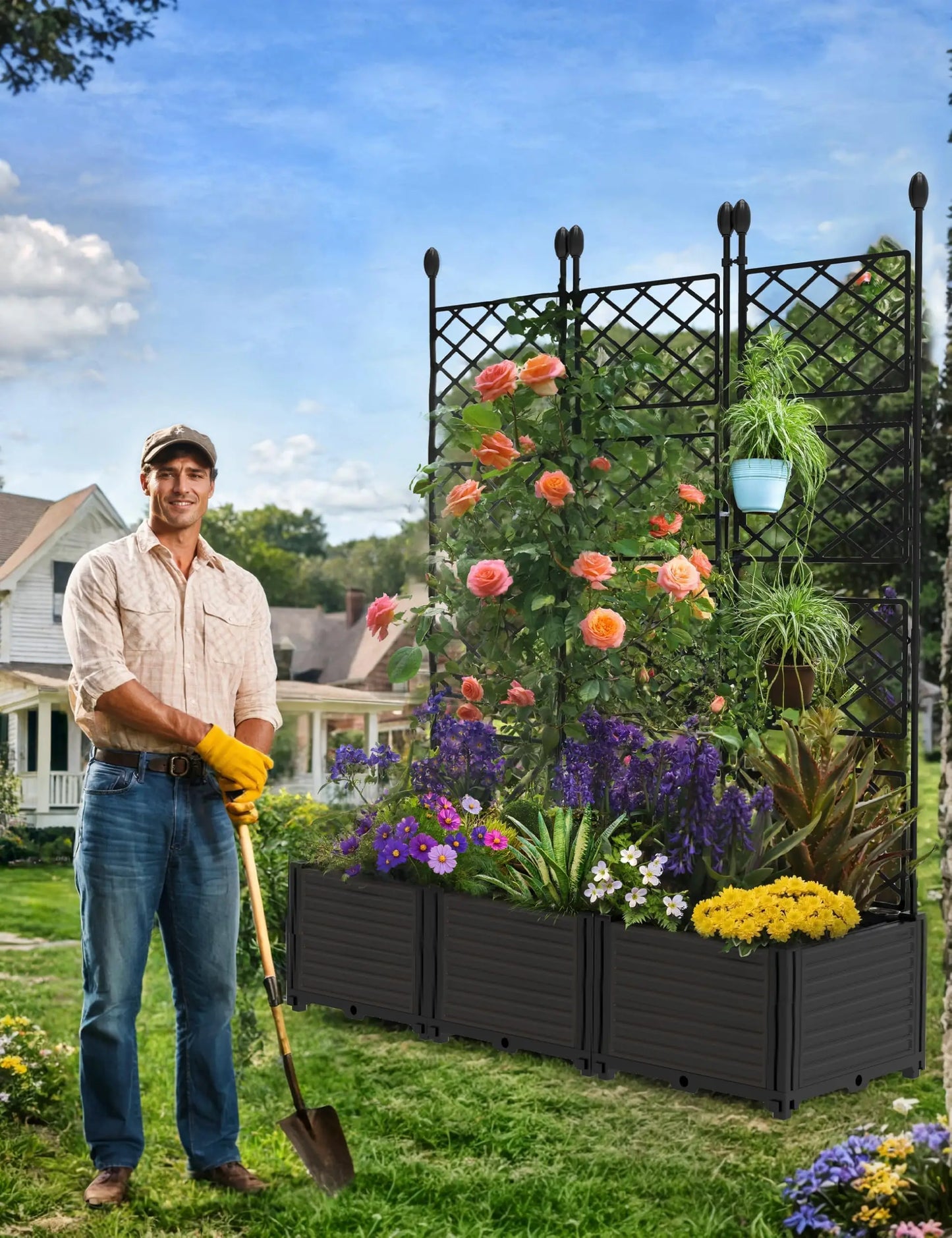 HiMISS Planter Box With Trellis For Climbing Plants And Vines