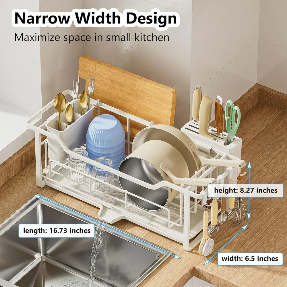 NBVCX Narrow Auto Drain Dish Rack With Removable Cutlery Basket
