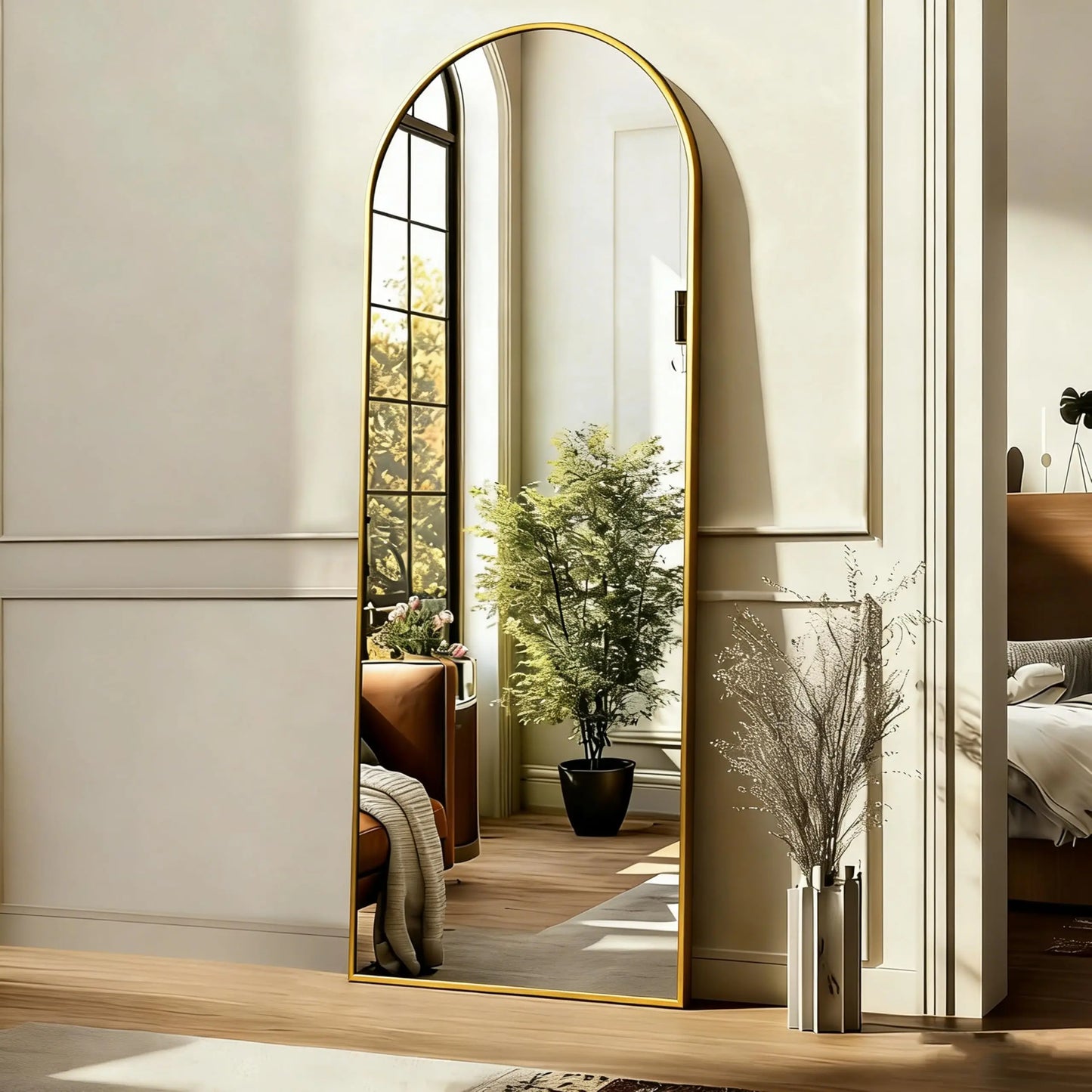 Modern Arched Full Length Wall Mirror By Gold Finish Brand