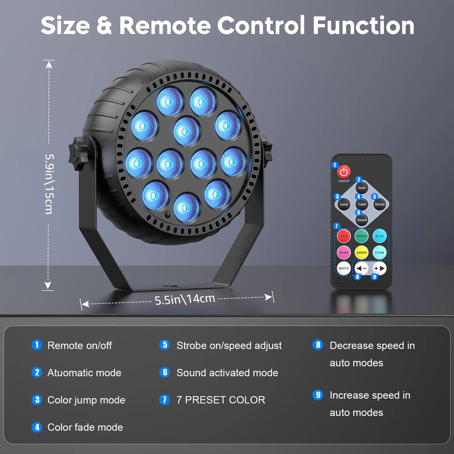 Somspot 8 Pieces Mini RGB LED Par Lights With Remote