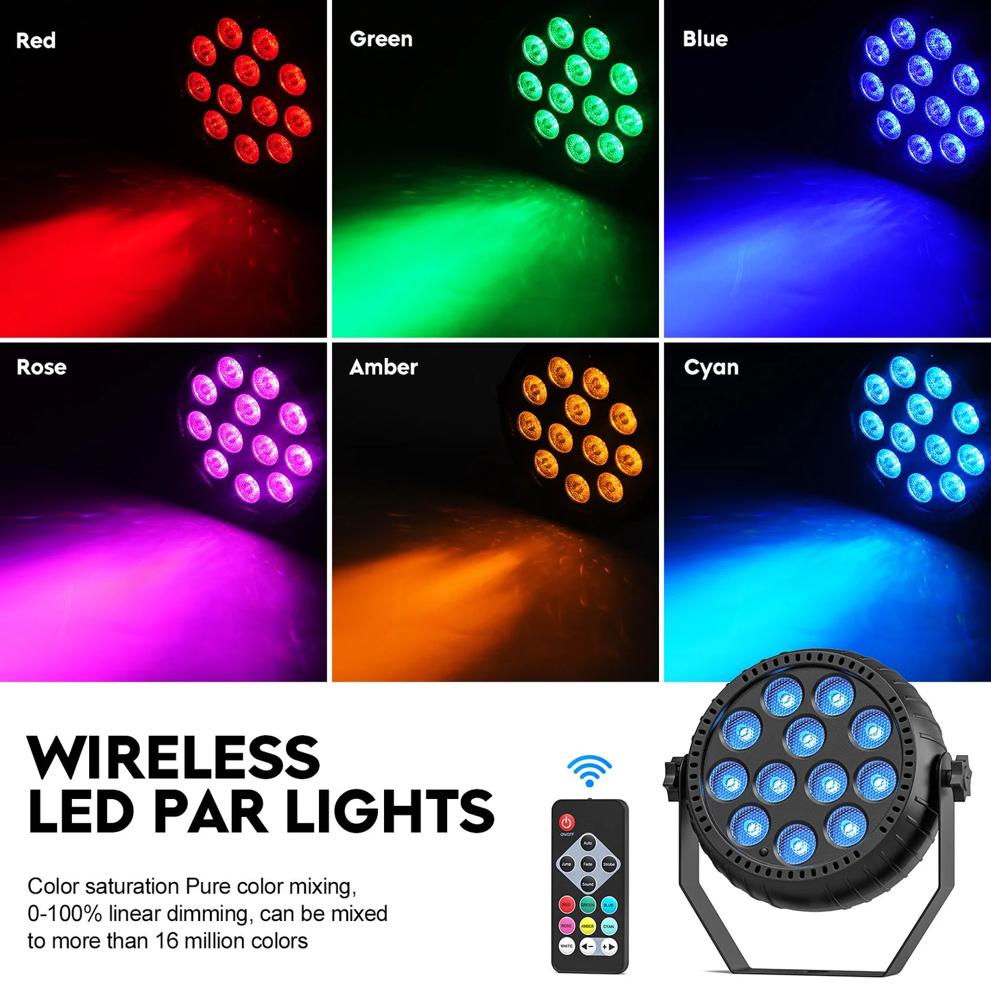Somspot 8 Pieces Mini RGB LED Par Lights With Remote