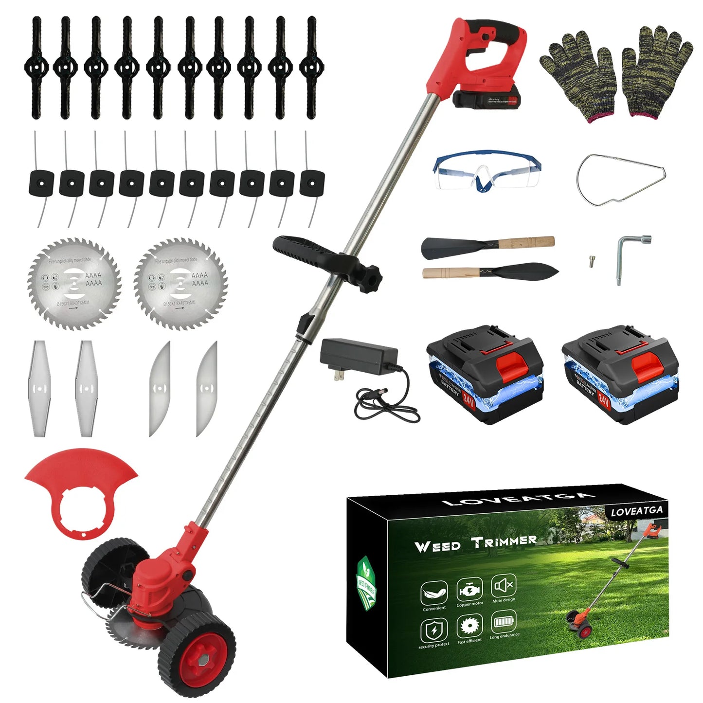 21V Cordless Grass Trimmer 3in1 Edger Mower With Batteries