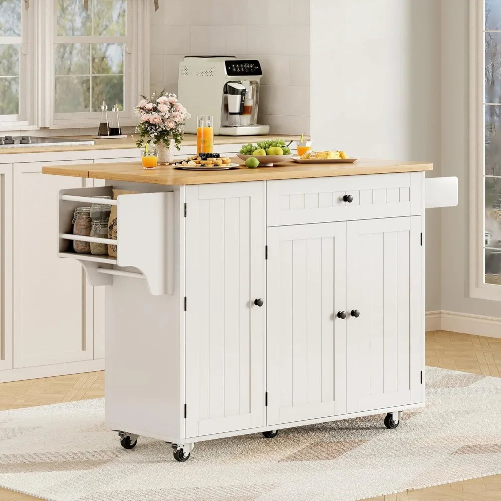 Portable Kitchen Island Cart With Storage, Drop Leaf Table, Wheels