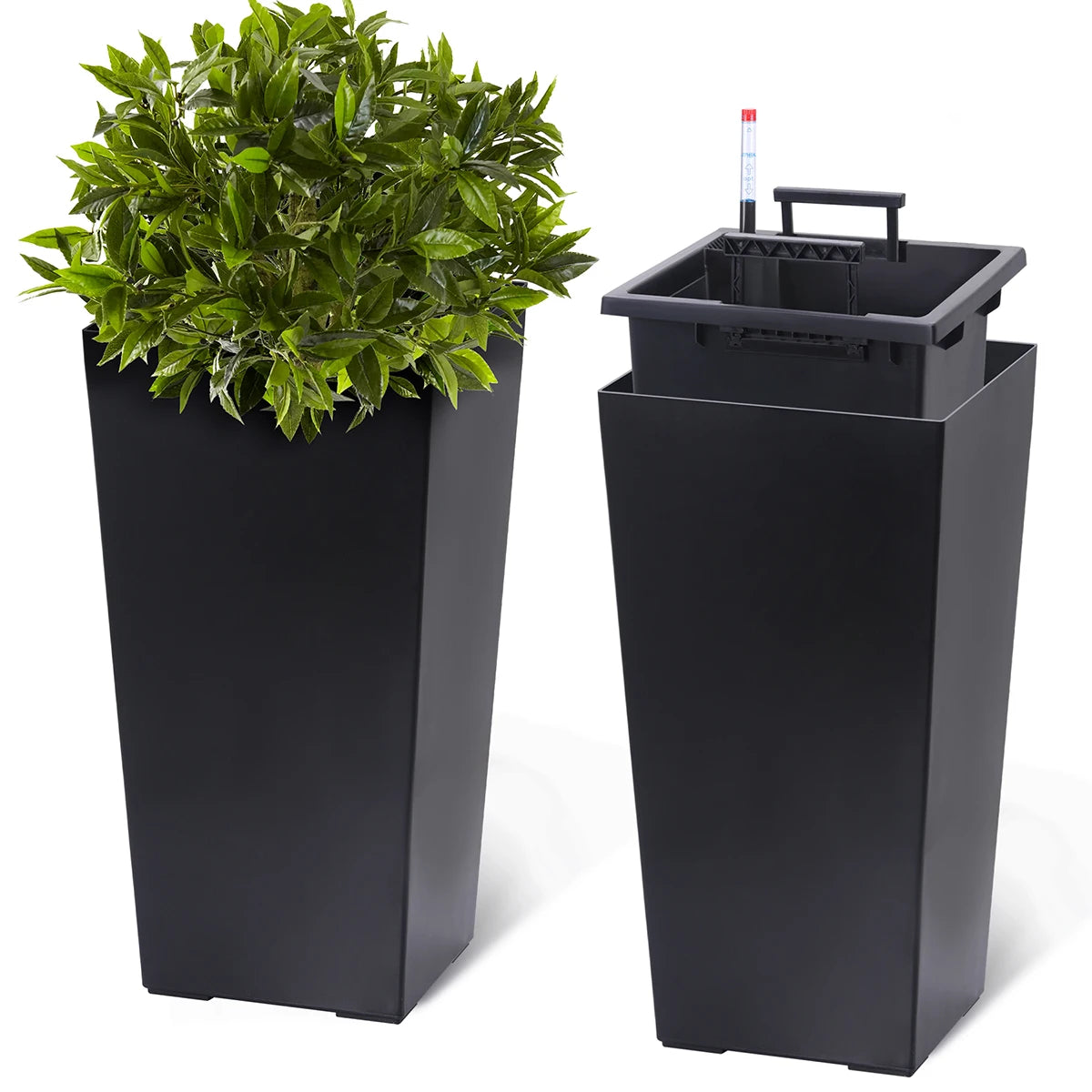 TWISTER.CK Rectangular Planters Set Of 2 With Drainage Holes Water Level Monitor