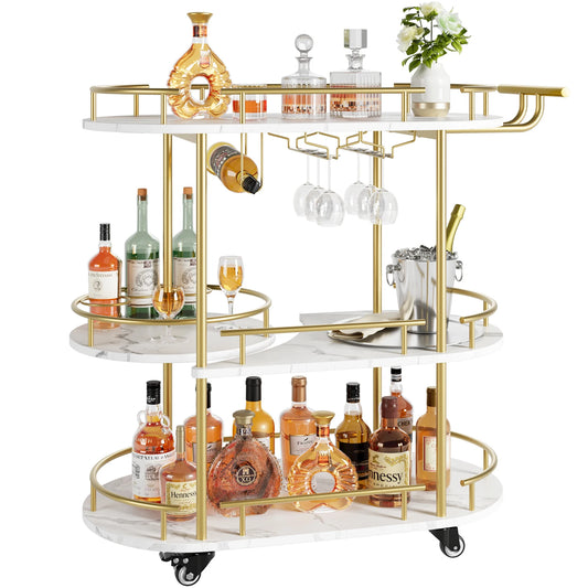 TWISTER.CK Gold Bar Cart With 4-Tier Storage And Wine Rack