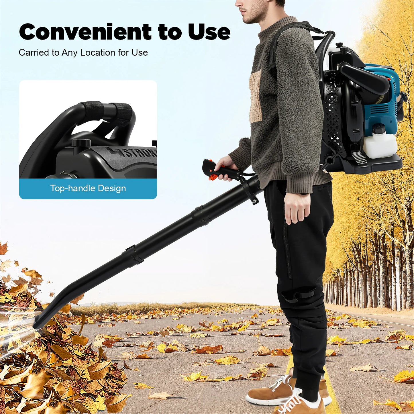 Bymaocar 4 Stroke 75.6cc Backpack Gas Leaf Blower 2600W