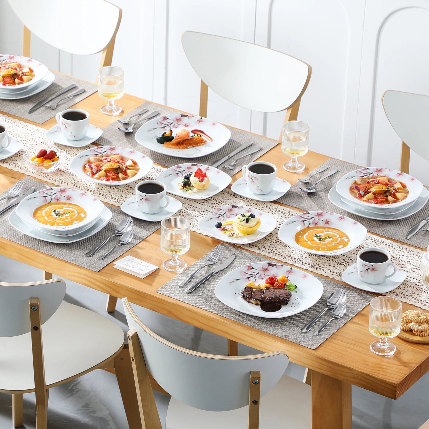 MALACASA 30-Piece Porcelain Dinnerware Set Floral Dinnerware Service For 6