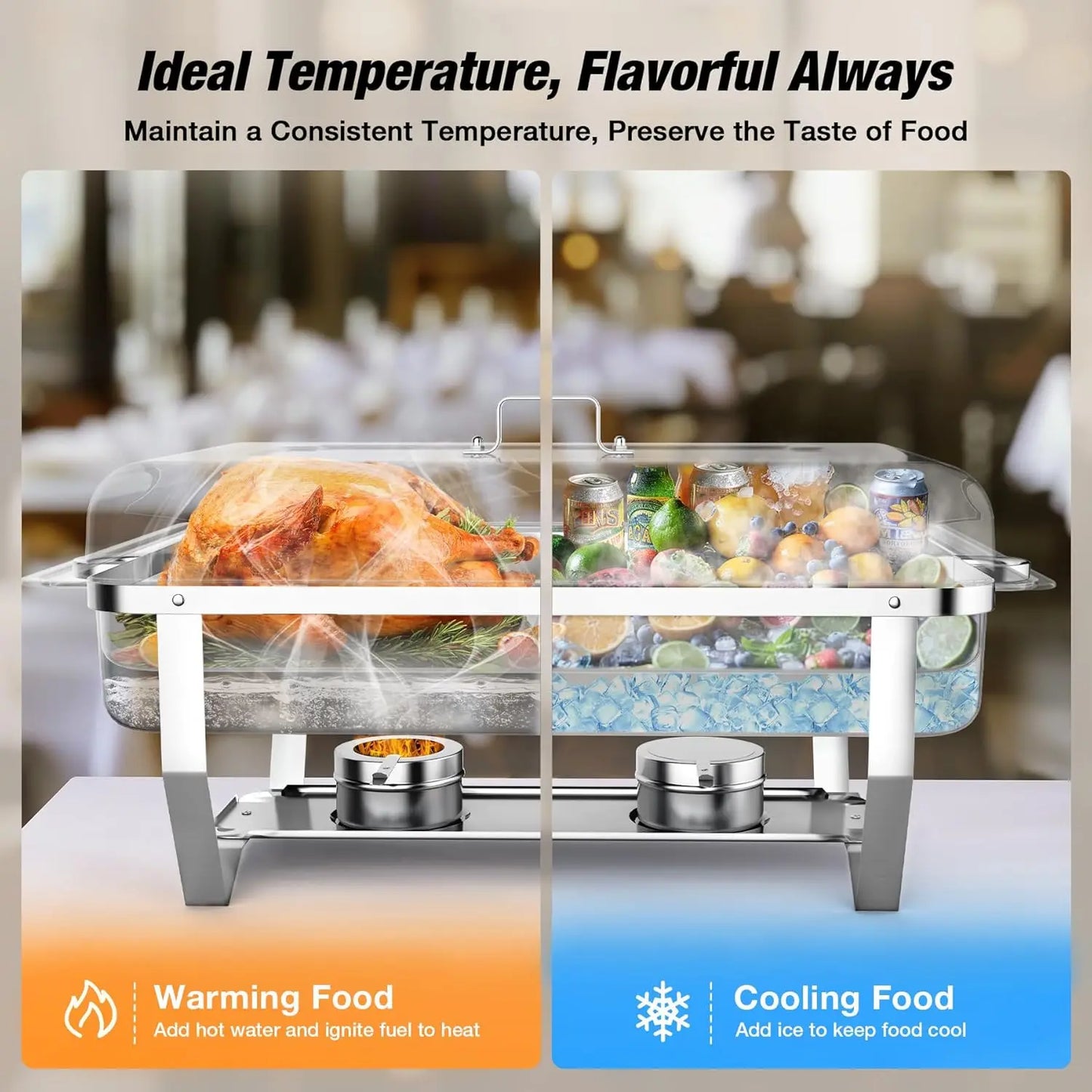 Stainless Steel Chafing Dish Buffet Set 8 Qt With Lids