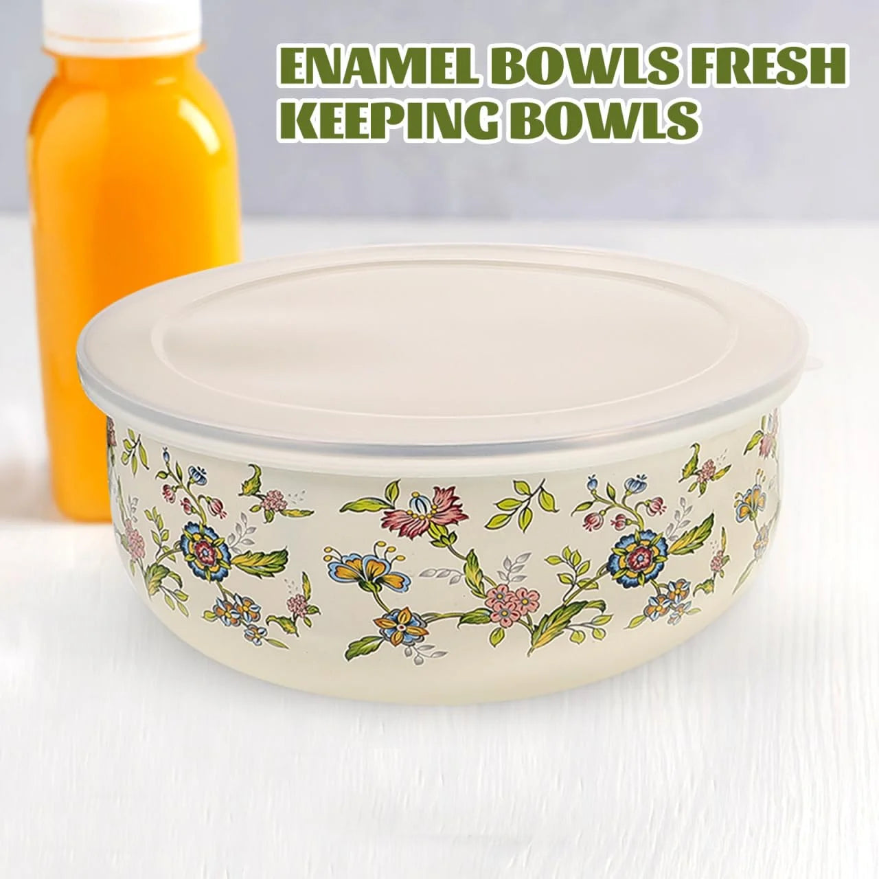 Enamel Bowls Set With Lids, 5-Piece Mixing Bowls For Storage