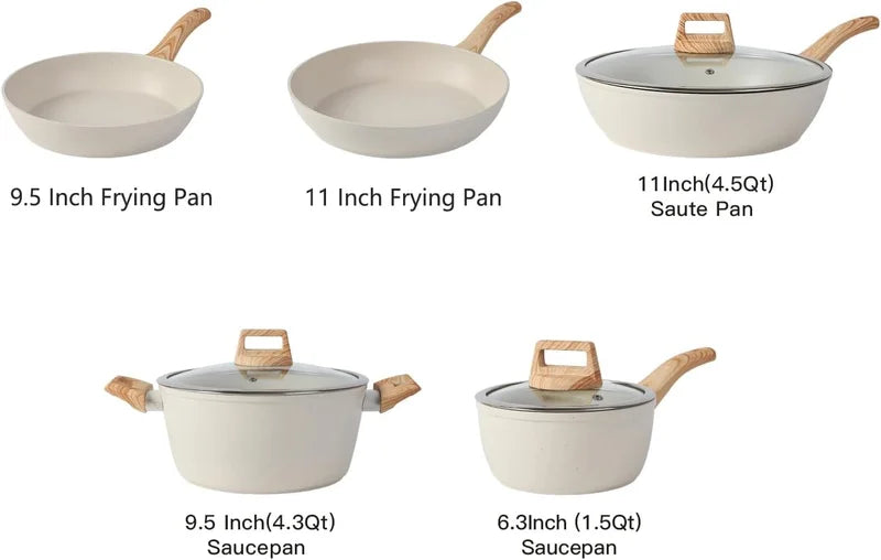 Nonstick 16 Piece Pots And Pans Set For Home Cooking