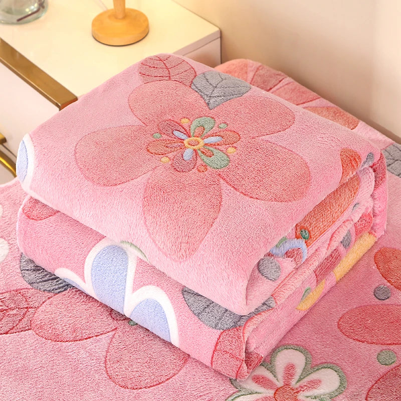 Floral Fleece Bedspread Blanket For Sofa Travel Shawl Home