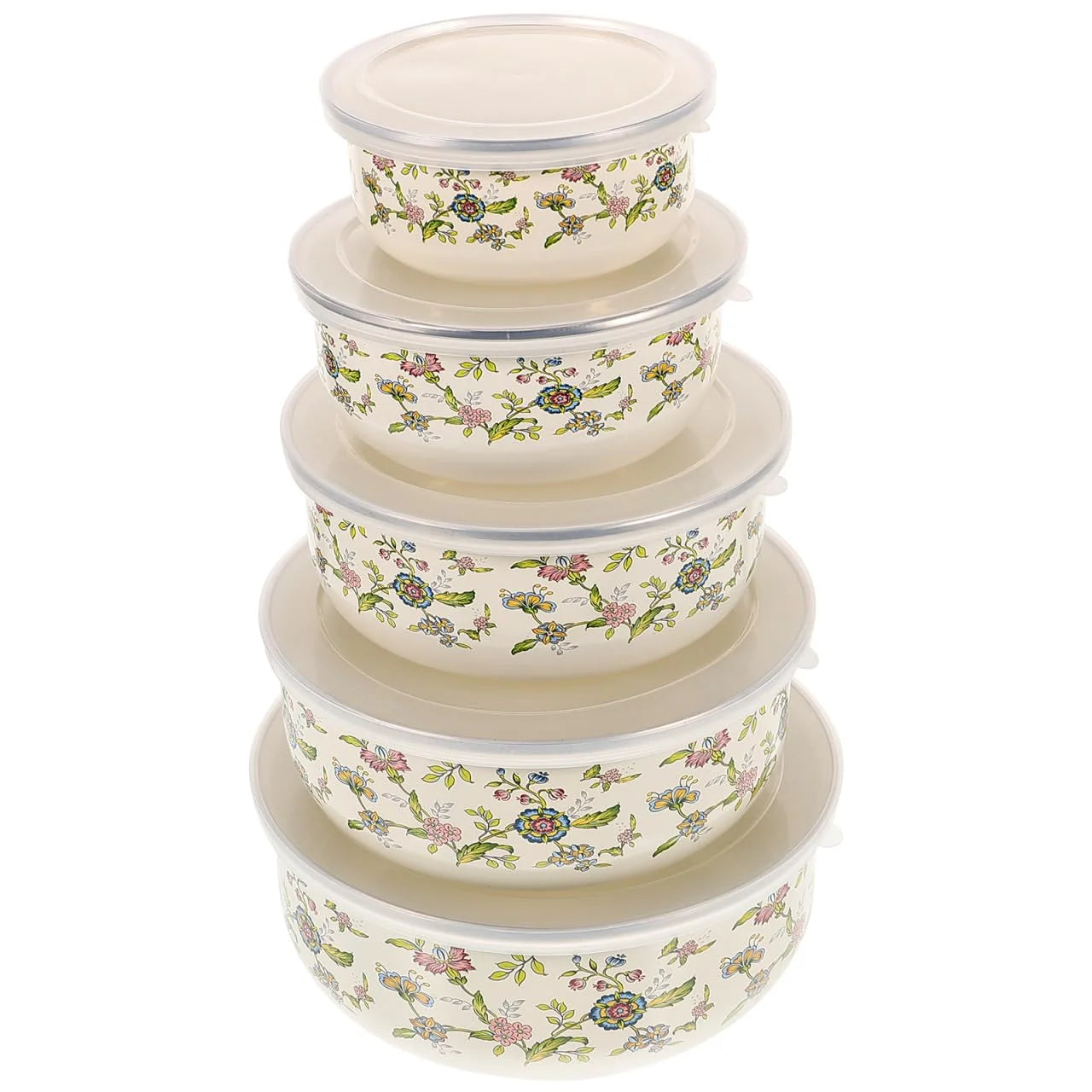 Enamel Bowls Set With Lids, 5-Piece Mixing Bowls For Storage
