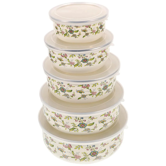 Enamel Bowls Set With Lids, 5-Piece Mixing Bowls For Storage
